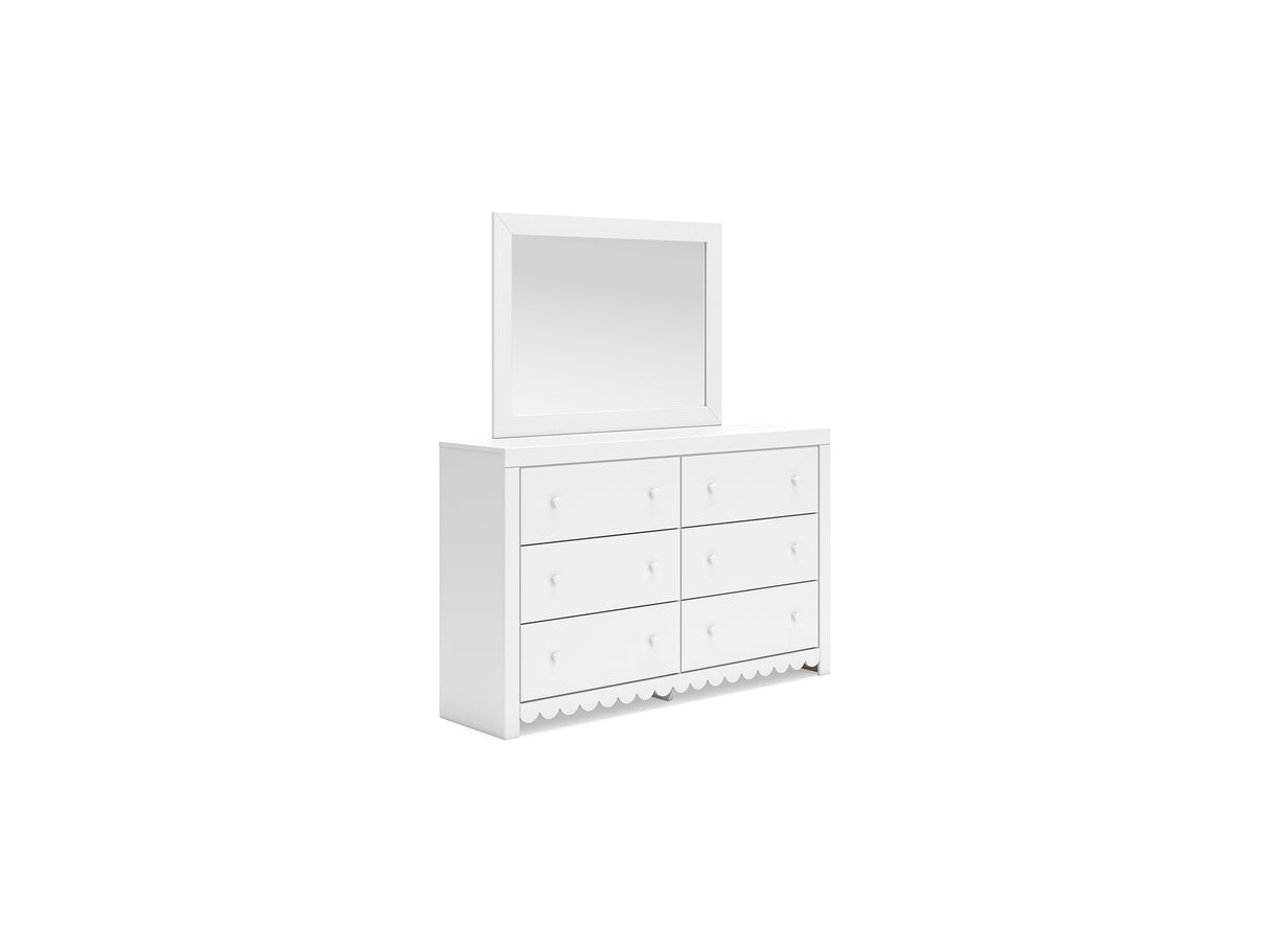 Mollviney White Full Panel Storage Bed, Dresser And Mirror