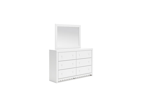 Mollviney White Twin Panel Headboard, Dresser And Mirror