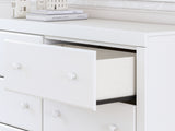 Mollviney White Twin Panel Storage Bed, Dresser And Mirror