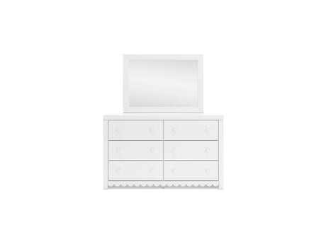 Mollviney White Full Panel Bed, Dresser And Mirror