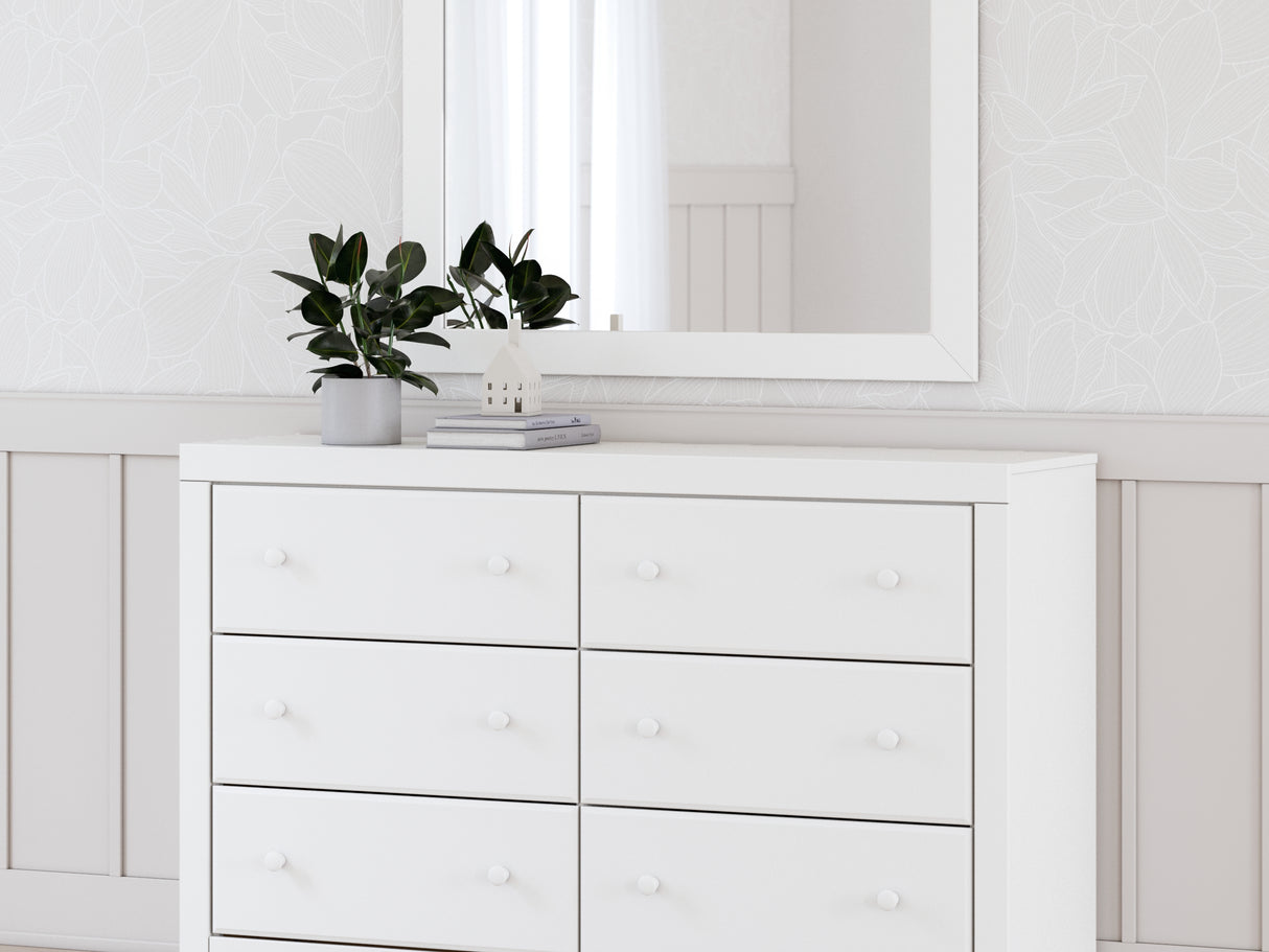 Mollviney White Full Panel Storage Bed, Dresser And Mirror