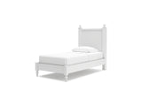 Mollviney White Twin Panel Bed, Dresser And Mirror