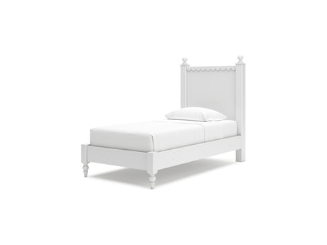 Mollviney White Twin Panel Bed, Dresser And Mirror