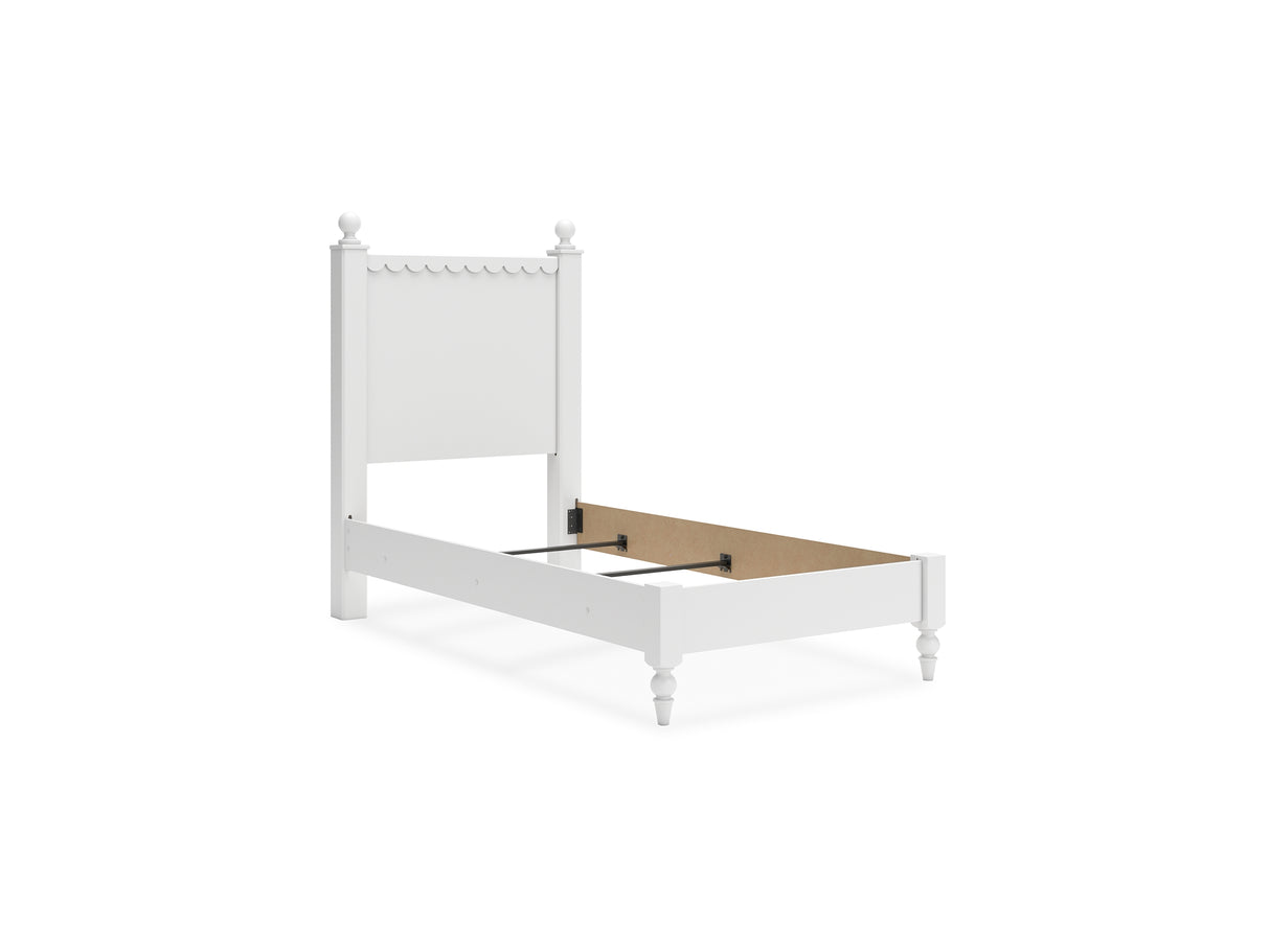 Mollviney White Twin Panel Bed, Dresser And Mirror