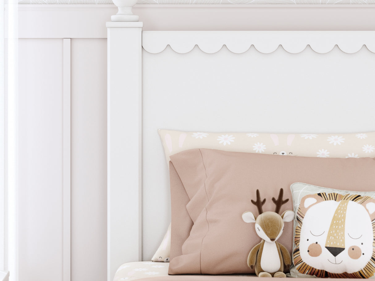 Mollviney White Twin Panel Bed, Dresser And Mirror