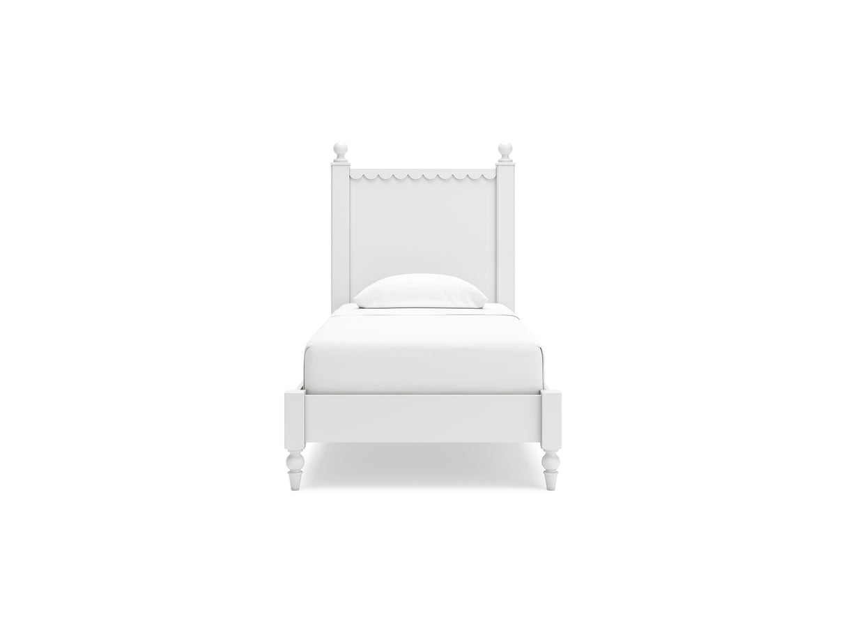 Mollviney White Twin Panel Bed, Dresser And Mirror