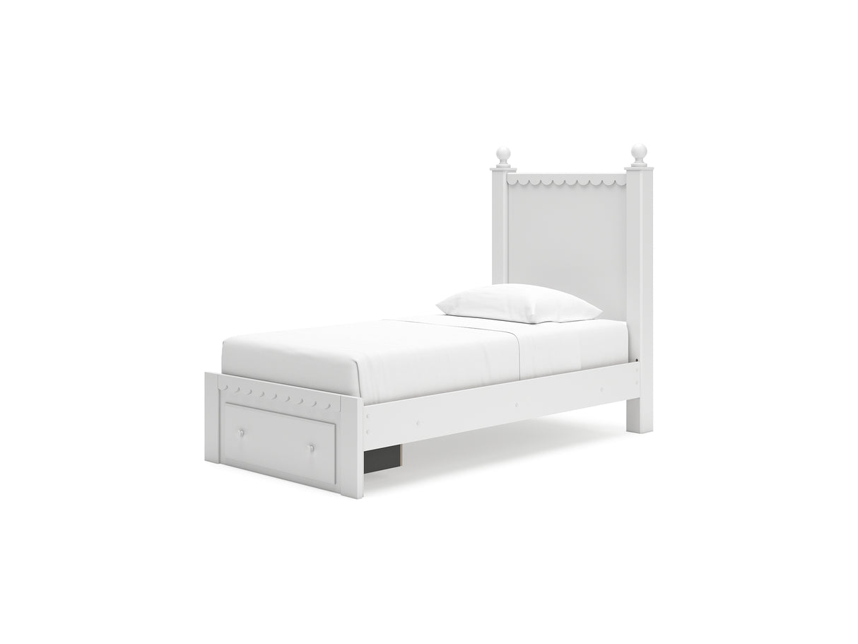 Mollviney White Twin Panel Storage Bed, Dresser And Mirror