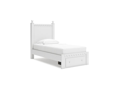 Mollviney White Twin Panel Storage Bed, Dresser And Mirror