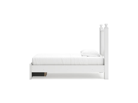 Mollviney White Twin Panel Storage Bed, Dresser And Mirror