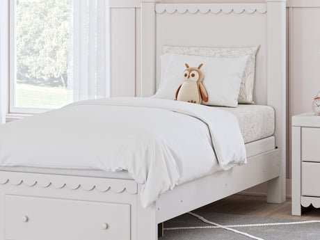 Mollviney White Twin Panel Storage Bed, Dresser And Mirror