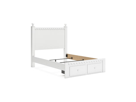 Mollviney White Full Panel Storage Bed, Dresser And Mirror