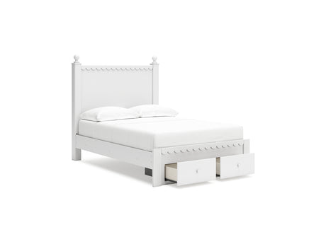 Mollviney White Full Panel Storage Bed, Dresser And Mirror