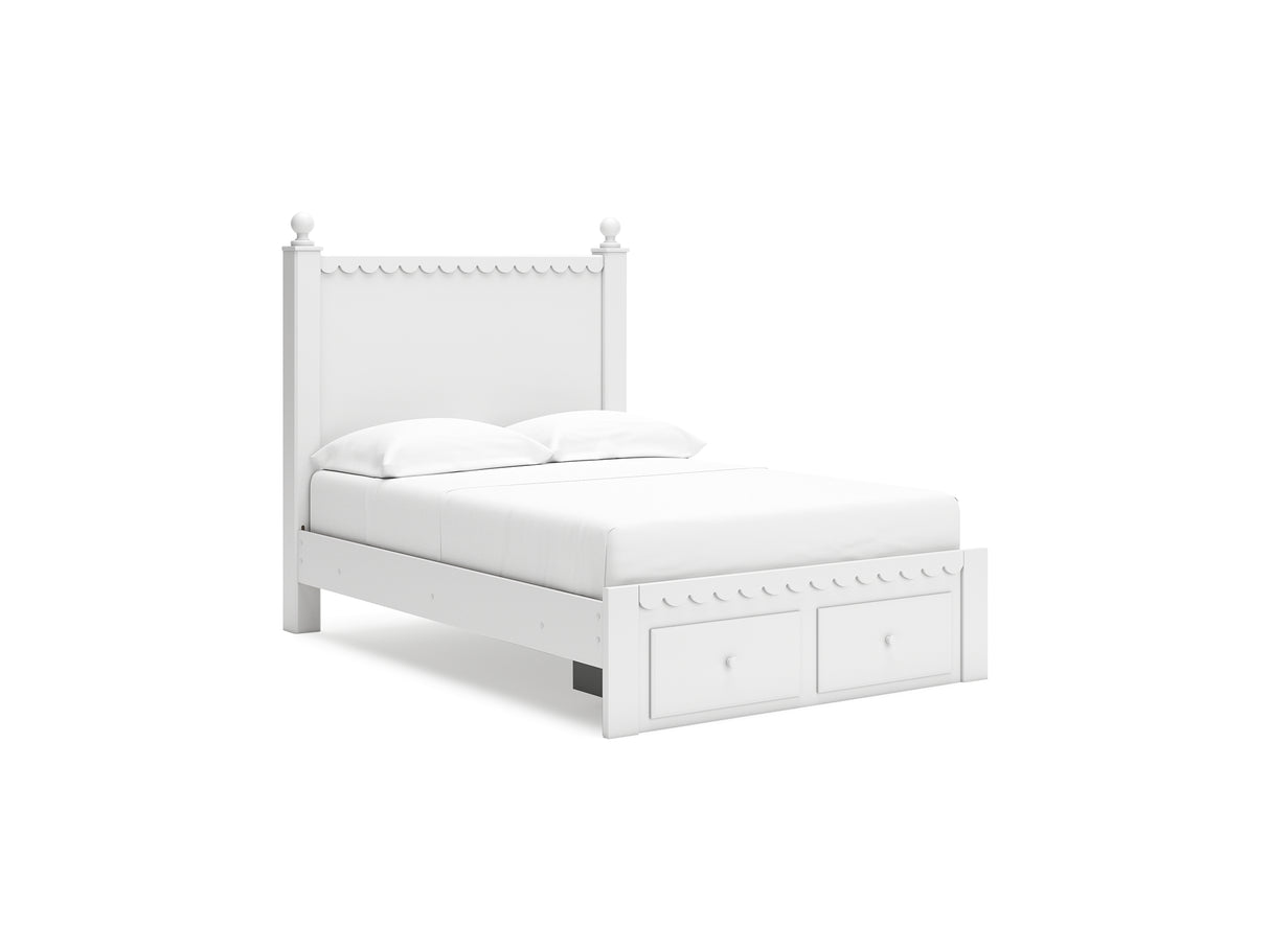 Mollviney White Full Panel Storage Bed, Dresser And Mirror