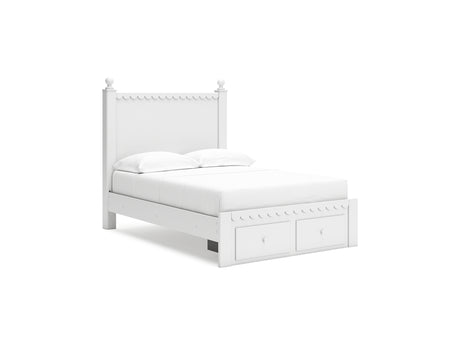 Mollviney White Full Panel Storage Bed, Dresser And Mirror