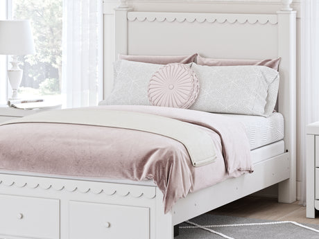 Mollviney White Full Panel Storage Bed, Dresser And Mirror