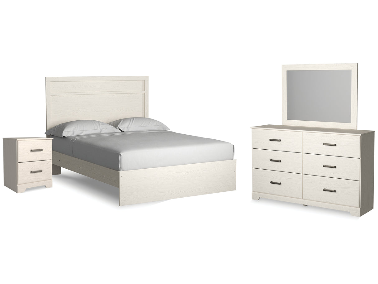 Stelsie White Queen Panel Bed With Dresser, Mirror And Nightstand