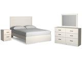 Stelsie White Queen Panel Bed With Dresser, Mirror And Nightstand