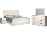 Stelsie White King Panel Bed With Dresser, Mirror And Nightstand