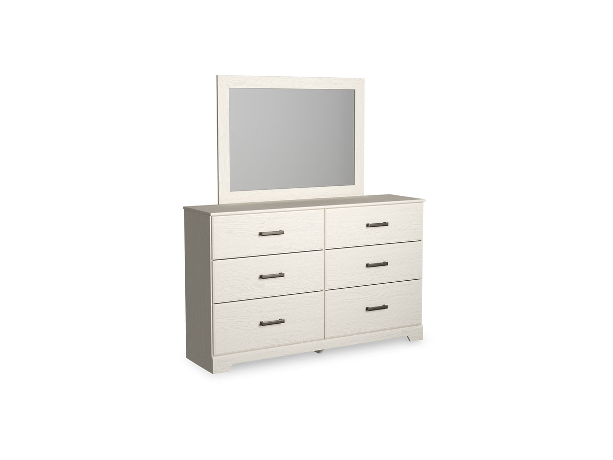Stelsie White King Panel Bed With Dresser, Mirror And Nightstand