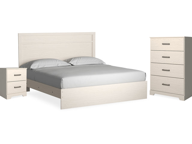 Stelsie White King Panel Bed, Chest And Nightstand