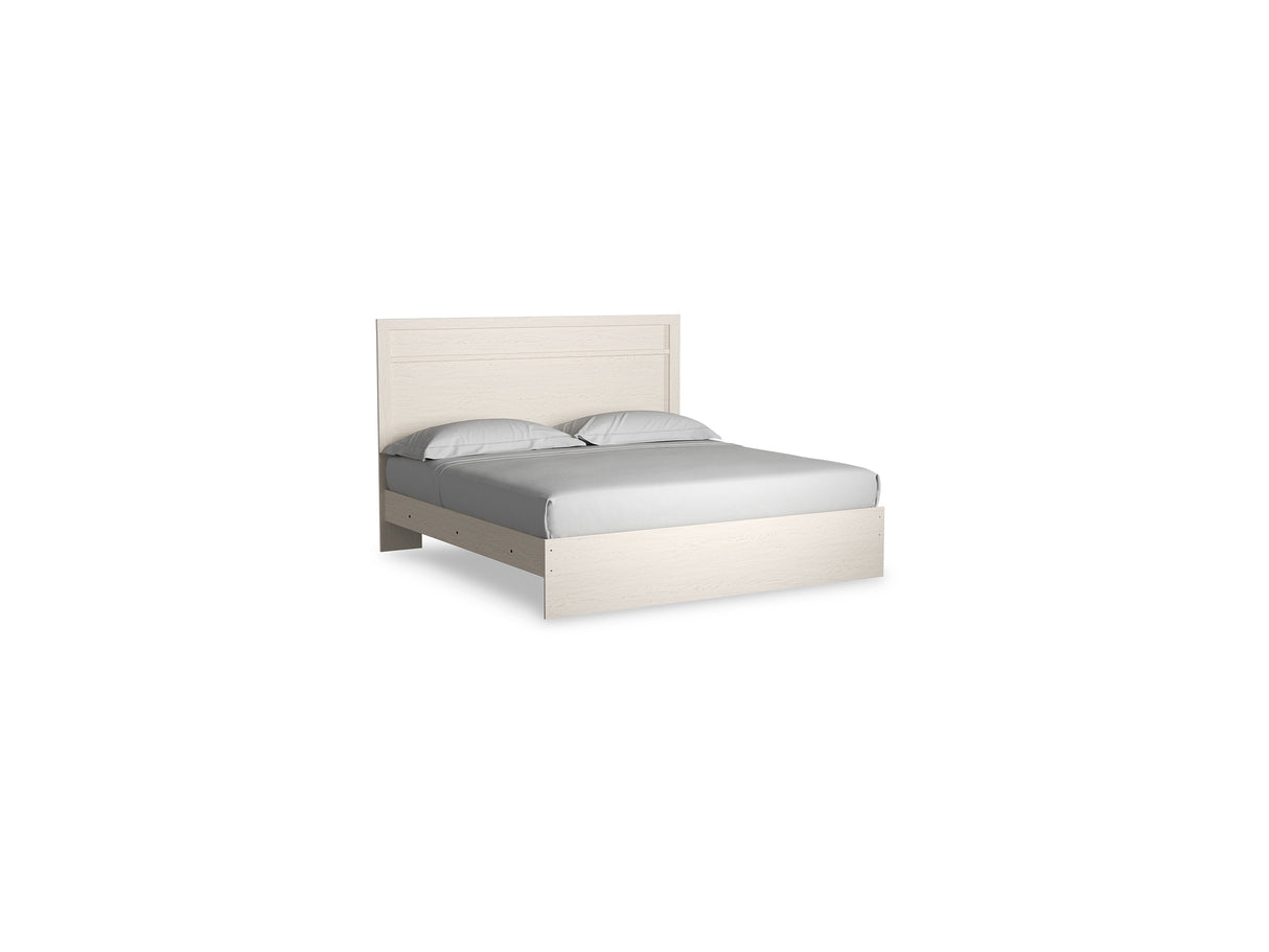Stelsie White King Panel Bed With Dresser, Mirror And Nightstand