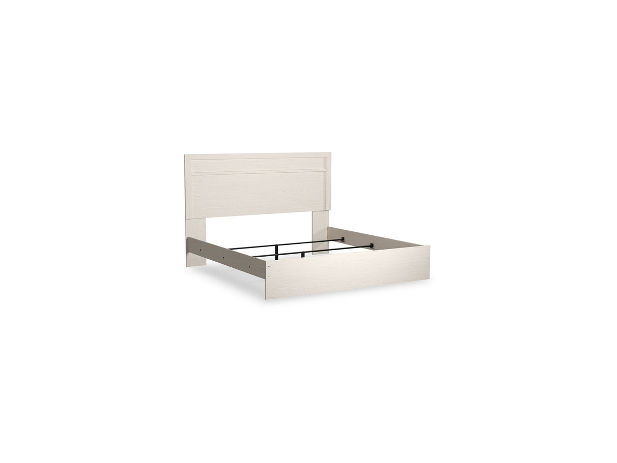 Stelsie White King Panel Bed With Dresser, Mirror And Nightstand