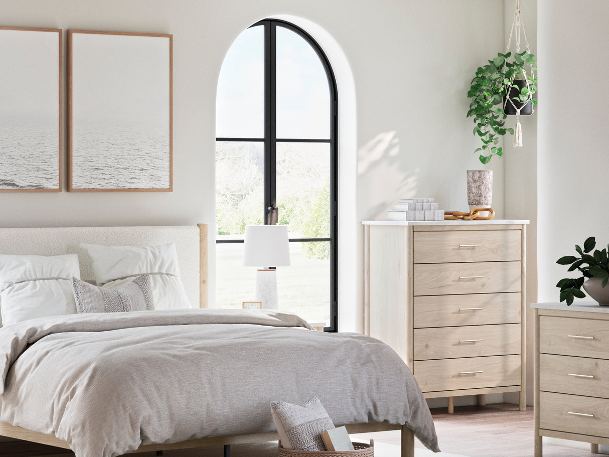 Cadmori Two-Tone King Upholstered Panel Bed