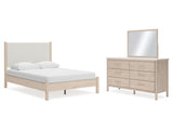 Cadmori Two-Tone Queen Upholstered Panel Bed, Dresser And Mirror