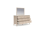 Cadmori Two-Tone Queen Upholstered Panel Bed, Dresser And Mirror