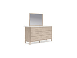 Cadmori Two-Tone Queen Upholstered Panel Bed, Dresser And Mirror