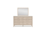 Cadmori Two-Tone Queen Upholstered Panel Bed, Dresser And Mirror