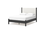 Cadmori Black/White Queen Upholstered Panel Bed, Dresser And Mirror
