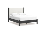 Cadmori Black/White Queen Upholstered Panel Bed, Dresser And Mirror