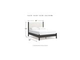 Cadmori Black/White Queen Upholstered Panel Bed, Dresser And Mirror