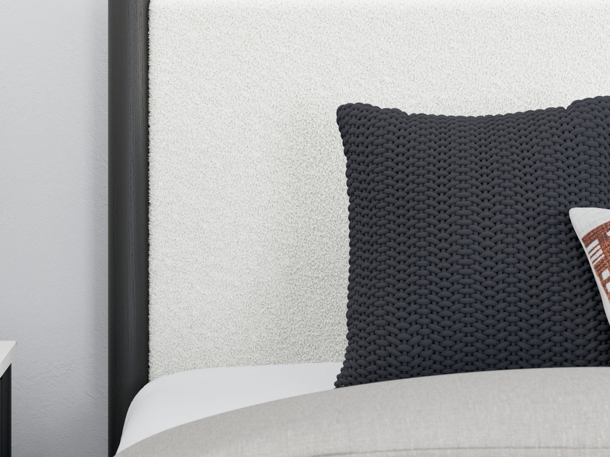 Cadmori Black/White Queen Upholstered Panel Bed, Dresser And Mirror