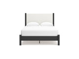 Cadmori Black/White Queen Upholstered Panel Bed, Dresser And Mirror