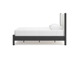Cadmori Black/White Queen Upholstered Panel Bed, Dresser And Mirror