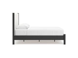 Cadmori Black/White Queen Upholstered Panel Bed, Dresser And Mirror