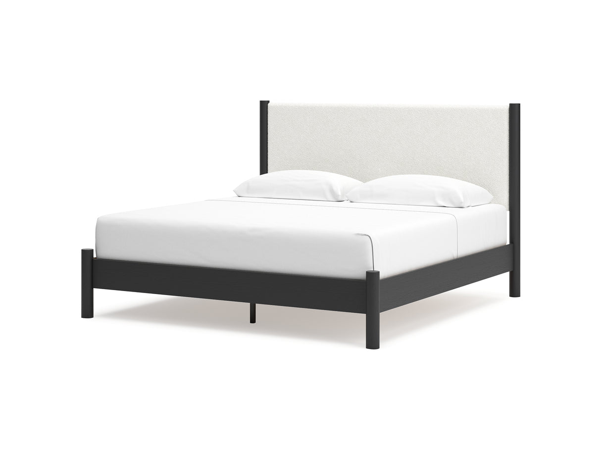 Cadmori Black/White King Upholstered Panel Bed