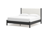 Cadmori Black/White King Upholstered Panel Bed, Dresser And Mirror