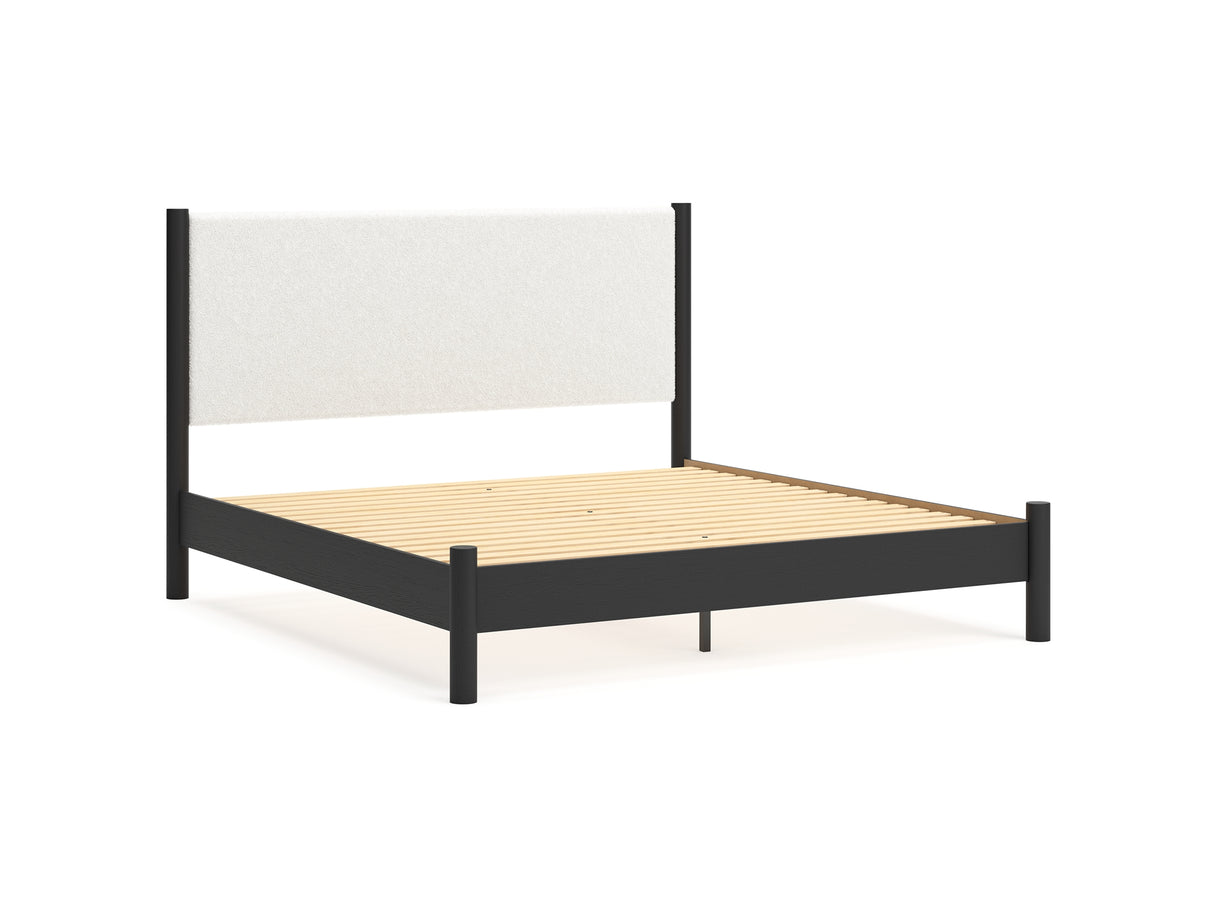 Cadmori Black/White King Upholstered Panel Bed