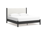 Cadmori Black/White King Upholstered Panel Bed, Dresser And Mirror