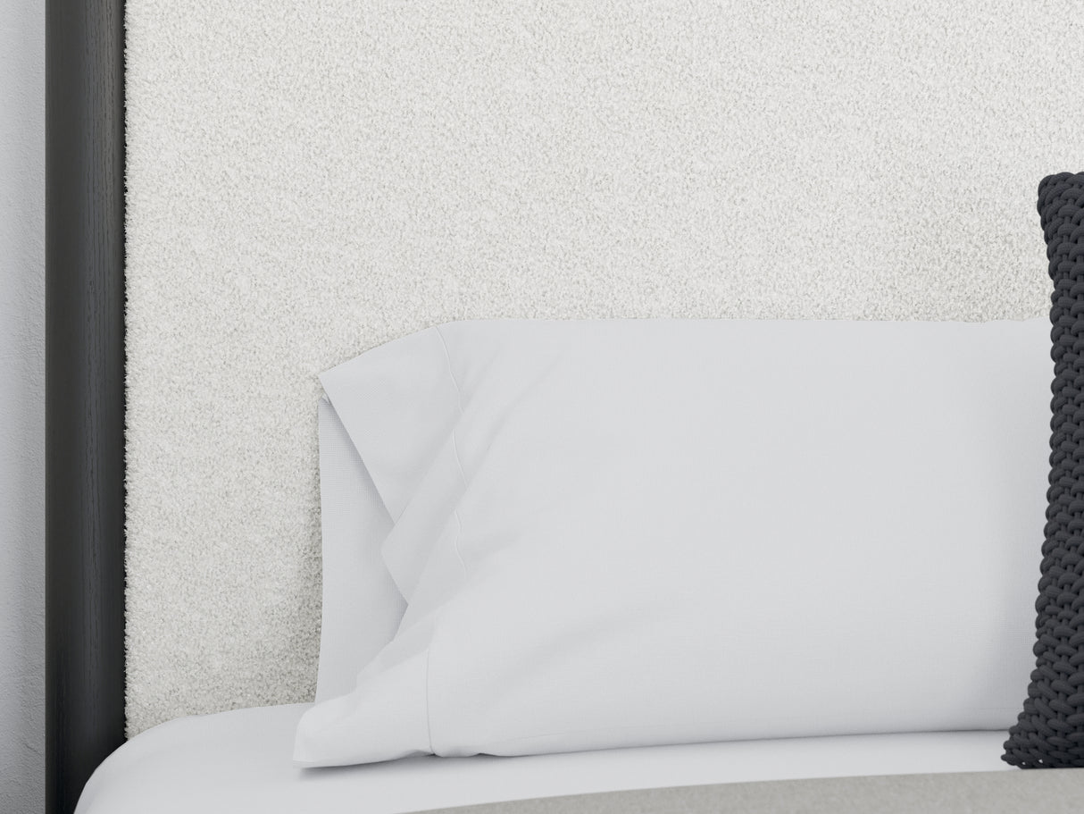 Cadmori Black/White King Upholstered Panel Bed, Dresser And Mirror