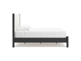 Cadmori Black/White King Upholstered Panel Bed