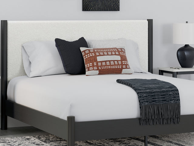 Cadmori Black/White King Upholstered Panel Bed