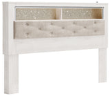 Altyra White King Upholstered Panel Bookcase Headboard