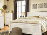 Willowton Whitewash King Panel Bed, Dresser, Mirror, Chest And 2 Nightstands