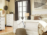 Willowton Whitewash Queen Sleigh Bed, Dresser, Mirror And 2 Nightstands