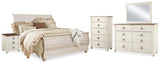 Willowton Whitewash King Sleigh Bed, Dresser, Mirror, Chest And 2 Nightstands