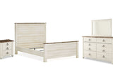Willowton Whitewash Queen Panel Bed, Dresser, Mirror, And Nightstand